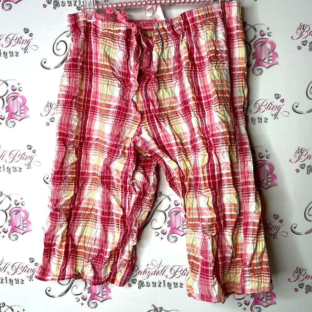 Jasmine rose intimates cropped capri floral pants Plaid Ruffle Capri Pants